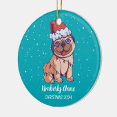 Cute Pug Dog Kerstmis Puppy Snowy Winter Holiday Keramisch Ornament (Links)