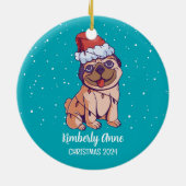 Cute Pug Dog Kerstmis Puppy Snowy Winter Holiday Keramisch Ornament (Achterkant)