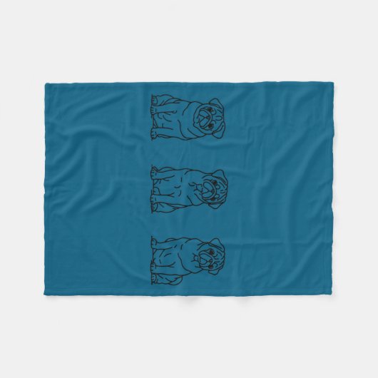 Cute Pug Dog Line Art  Fleece Deken (Voorkant (Horizontaal))