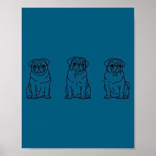 Cute Pug Dog Line Art  Poster (Voorkant)