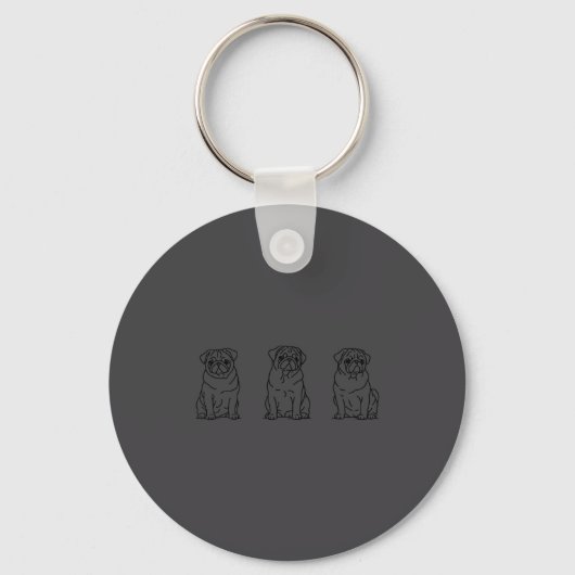 Cute Pug Dog Line Art Sleutelhanger (Voorkant)