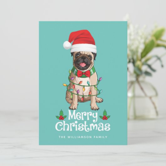 Cute Pug Dog Merry-kerstkaart Feestdagenkaart (Staand voorkant)