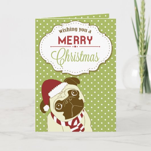 Cute Pug Dog Merry Kerstmis Feestdagen Kaart (Voorkant)