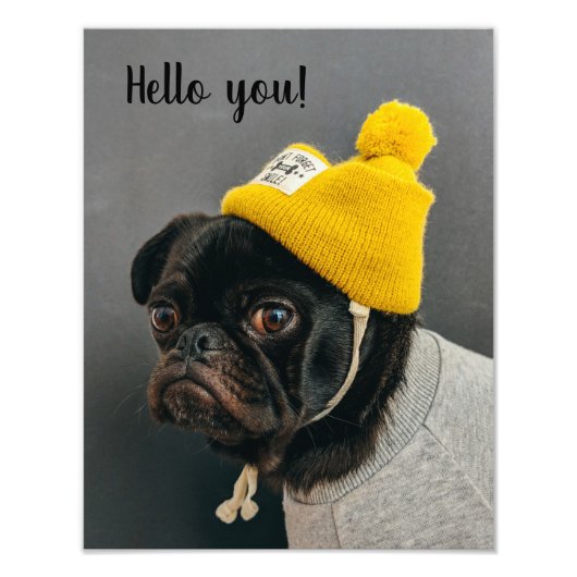 Cute pug dog met een gele beaniewand poster (Voorkant)