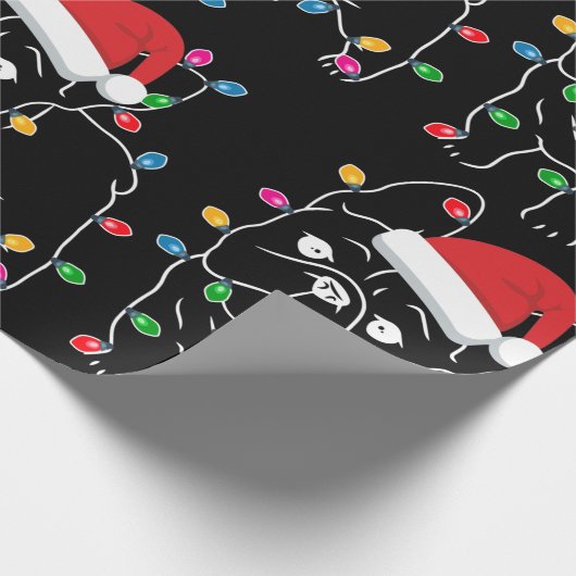 Cute Pug Dog met kerstlicht Cadeaupapier (Hoek)