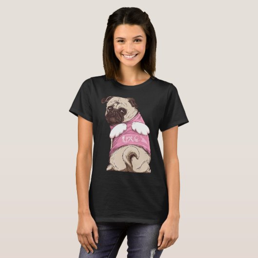 Cute pug dog met pak en engelvleugels hondendame C T-shirt (Voorkant volledig)