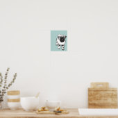 Cute Pug Dog Modern Art Poster Green Black & White (Keuken)