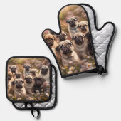 Cute Pug Dog Ovenwant & Pannenlap Set (Voorkant / Achterkant)