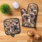 Cute Pug Dog Ovenwant & Pannenlap Set (Top down)