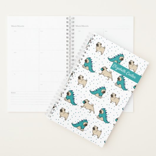 Cute Pug Dog Pattern Monogram Planner (Display)