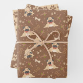 Cute Pug Dog Paws Wrapping Paper Set van 3 (In situ)