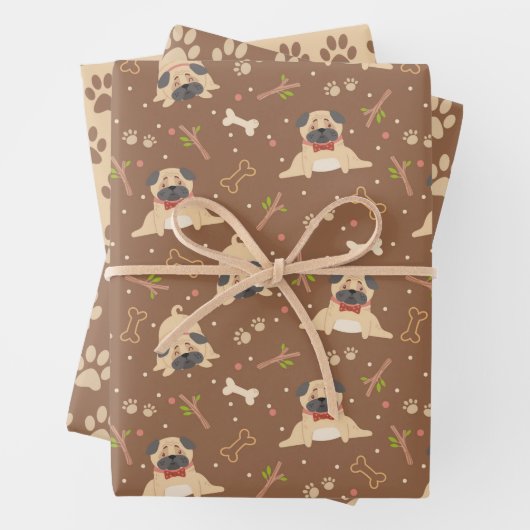 Cute Pug Dog Paws Wrapping Paper Set van 3 (In situ)