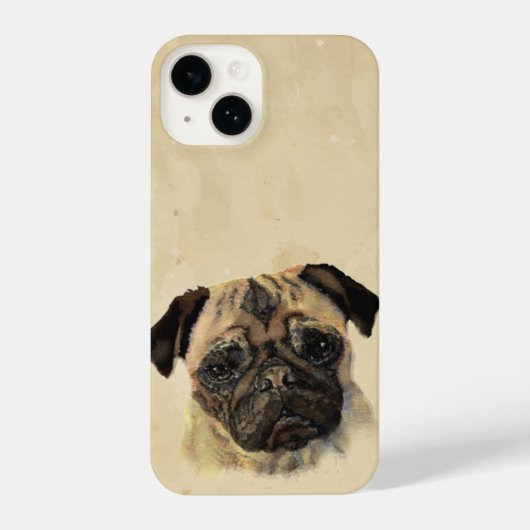Cute Pug Dog Pet Animal Art Waterverf iPhone Hoesje (Achterkant)