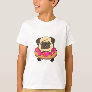 Cute Pug Dog Puppy Dogs Loaf of Donut Pink T-shirt