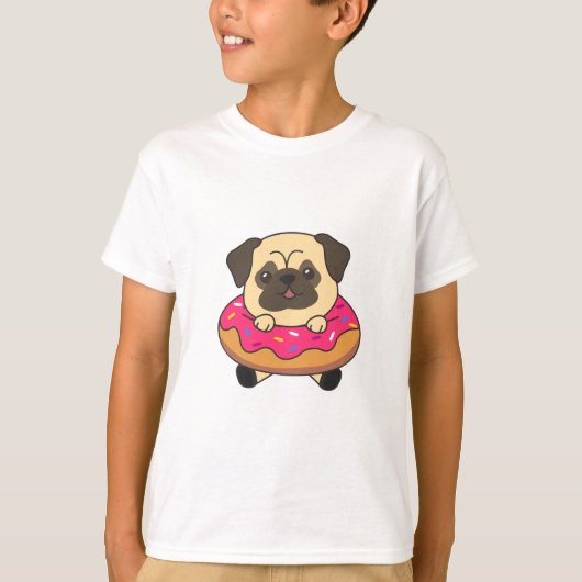 Cute Pug Dog Puppy Dogs Loaf of Donut Pink T-shirt (Voorkant)