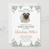 Cute Pug Dog Puppy Greenery Boy Baby shower Kaart (Voorkant)