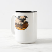 Cute Pug Dog Riding Donut Funny Pet Tweekleurige Koffiemok (Voorkant links)