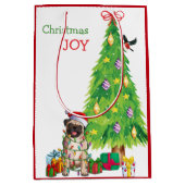 Cute Pug Dog Santa Hat en kerstboom Medium Cadeauzakje (Voorkant)