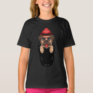 Cute Pug Dog Sits in Pocket Girl T-shirt