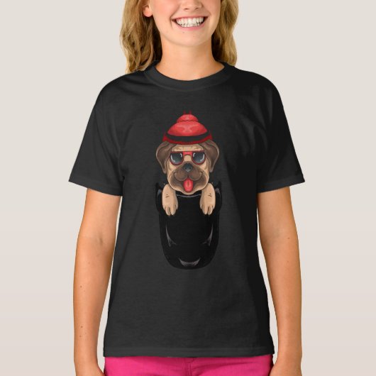 Cute Pug Dog Sits in Pocket Girl T-shirt (Voorkant)