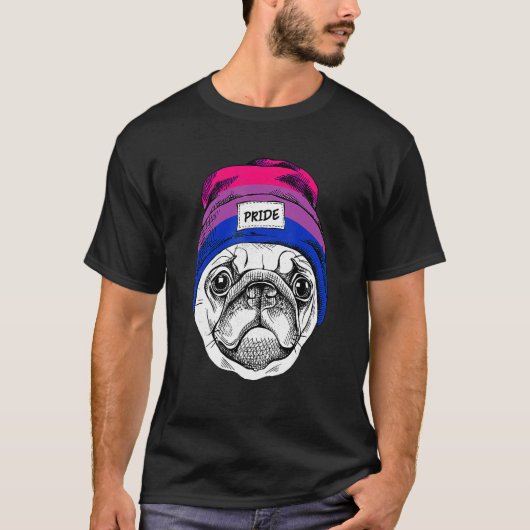 Cute Pug Dog Wearing Bisexual Rainbow Pride Pet T-shirt (Voorkant)