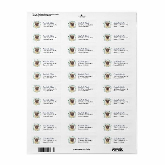 Cute Pug Dog WreatReturn Address Label (Full Sheet)