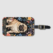 Cute Pug Elegant Colorful Floral Bagagelabel (Voorkant (horizontaal))