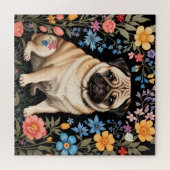Cute Pug Elegant Colorful Floral Legpuzzel (Horizontaal)