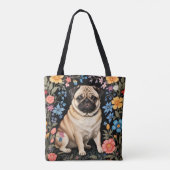 Cute Pug Elegant Colorful Floral Tote Bag (Achterkant)