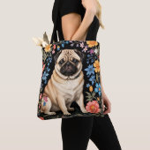 Cute Pug Elegant Colorful Floral Tote Bag (Dichtbij)