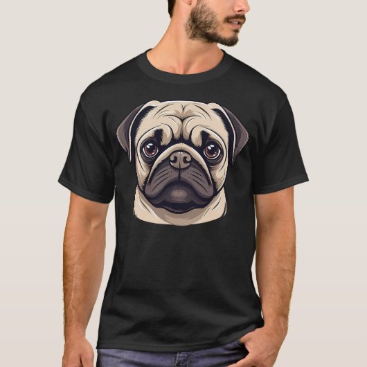 Cute Pug Face Cartoon Puppy Dog Lover T-shirt (Voorkant)