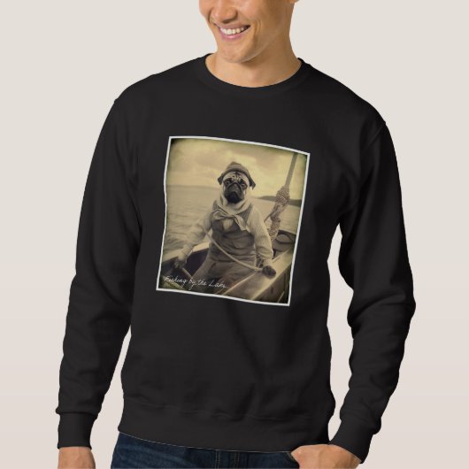 Cute Pug Fisherman on Boat Vintage Graphic Trui (Voorkant)