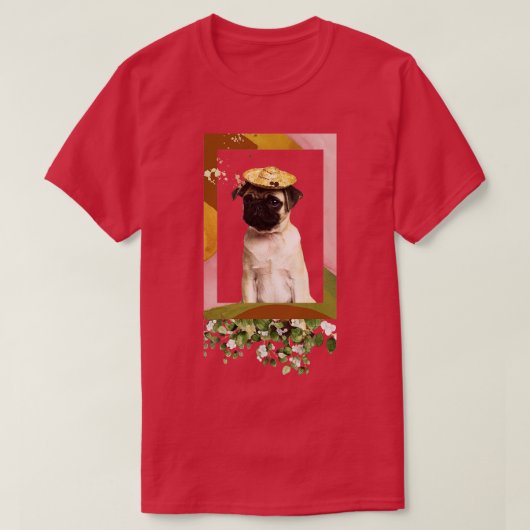 Cute Pug Flower Collage Animal Portret T-shirt (Design voorkant)