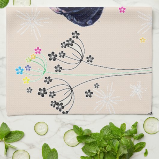 Cute Pug & Flowers Kitchen Towels Theedoek (Gevouwen)