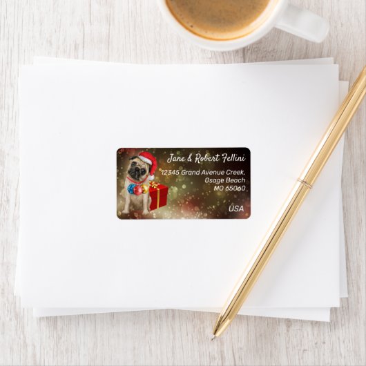 Cute Pug French buldog Red box festive custom Etiket (Insitu)