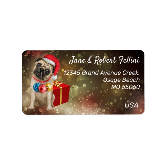 Cute Pug French buldog Red box festive custom Etiket (Voorkant)