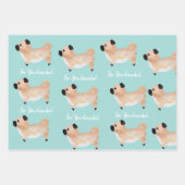 Cute Pug gepersonaliseerde blauwgroen gepatterde h Inpakpapier Vel (Voorkant 3)