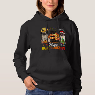 Cute Pug Happy alothanksmas Halloween Thanksgivi Hoodie