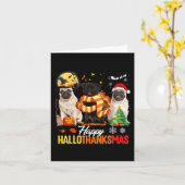 Cute Pug Happy alothanksmas Halloween Thanksgivi Kaart (Gele Bloem)