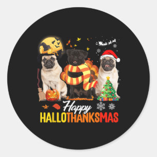 Cute Pug Happy alothanksmas Halloween Thanksgivi Ronde Sticker