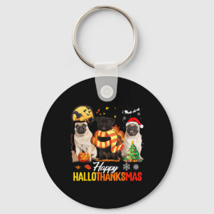 Cute Pug Happy alothanksmas Halloween Thanksgivi Sleutelhanger