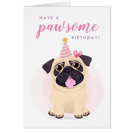 Cute Pug Happy Birthday-kaart (Voorkant)