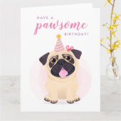 Cute Pug Happy Birthday-kaart Kaart (Gele Bloem)