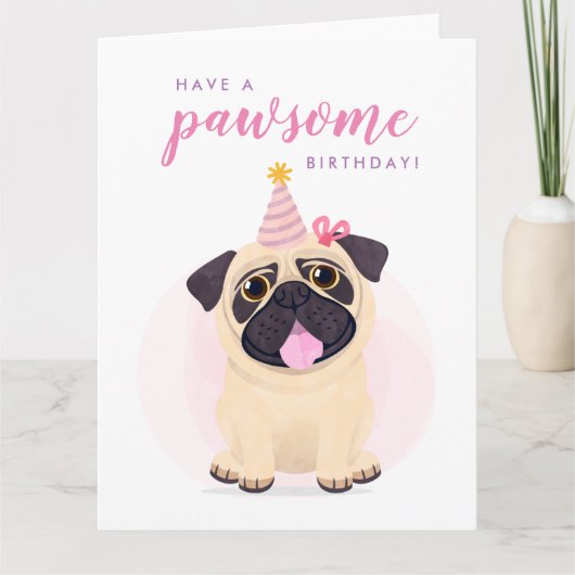 Cute Pug Happy Birthday-kaart Kaart (Voorkant)