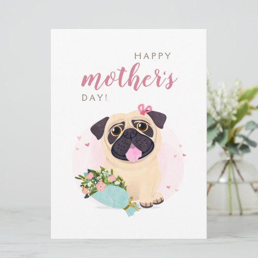 Cute Pug Happy Moederdag kaart (Staand voorkant)