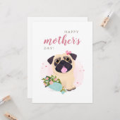 Cute Pug Happy Moederdag kaart (Voorkant / Achterkant in situ)
