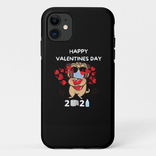 Cute Pug Heart Face Mask Happy Valentine Day Case-Mate iPhone Case (Achterkant)