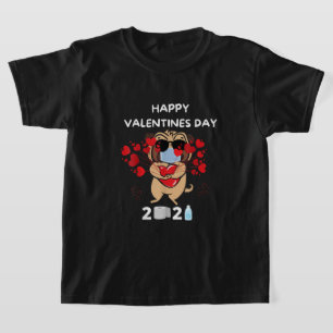 Cute Pug Heart Face Mask Happy Valentine Day T-shirt