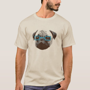 Cute Pug Hipster met blauwe glazen bril T-shirt