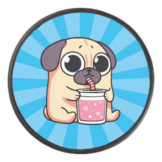 Cute Pug Hockey Puck (Voorkant)